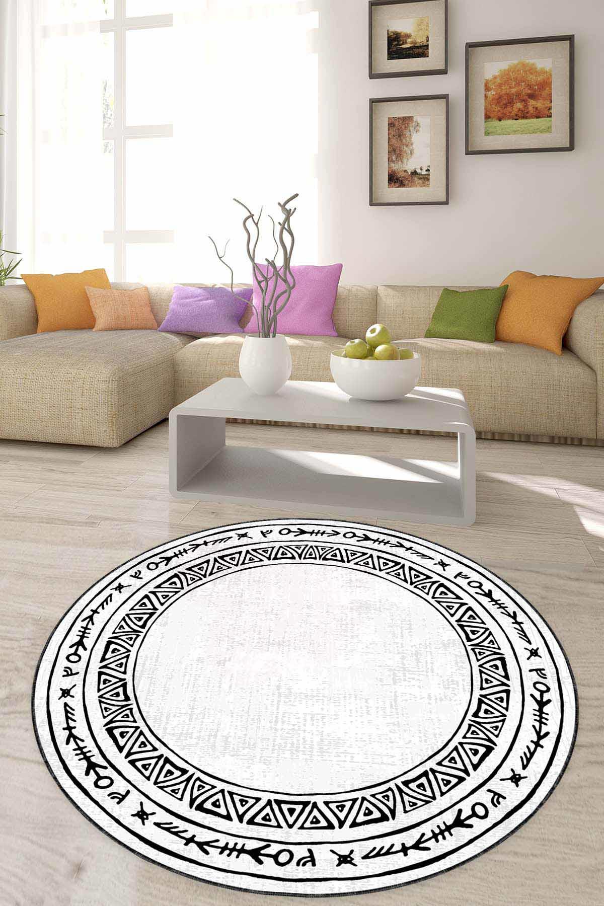 Viva Home AR1337 Beyaz 7 mm Mikropolyester Leke Tutmaz Yıkanabilir İnce Kaymaz Dot Taban Yuvarlak Makine Dokuma Antre Halısı 100x300 cm