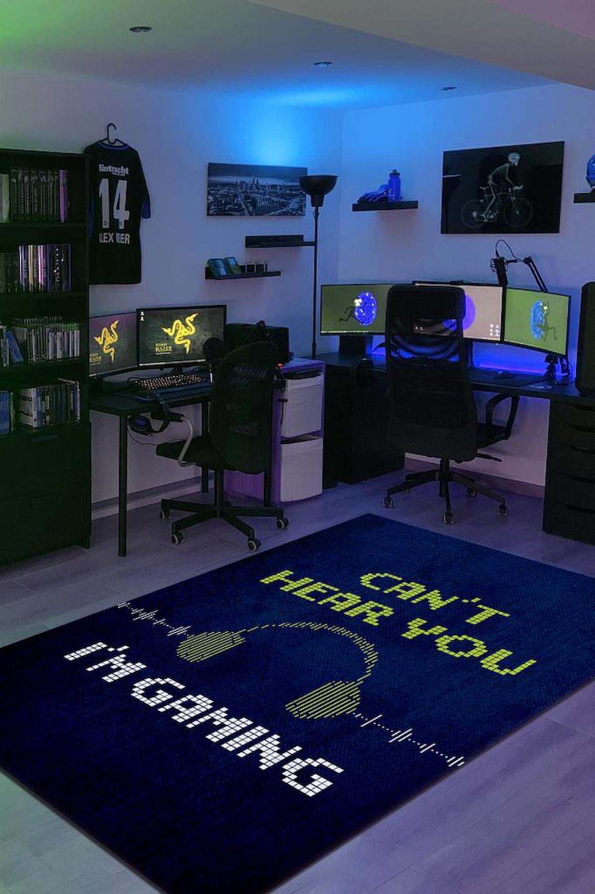 Homshtag Duyamıyorum Oyundayım Lacivert 4 mm Pamuk Antistatik Yıkanabilir İnce Kaymaz Dikdörtgen Makine Dokuma Genç Odası Halısı 140x200 cm
