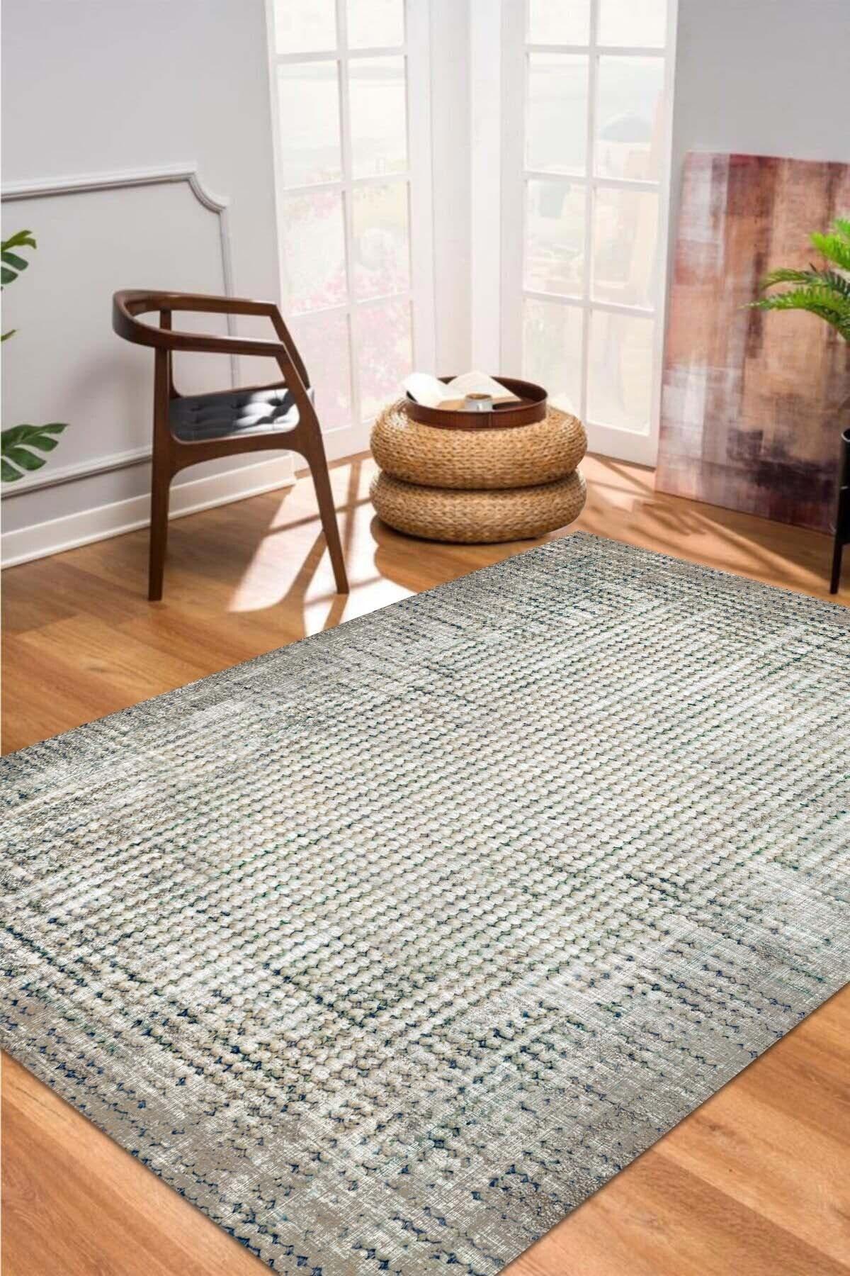 Latte Dizayn Devon Krem 0.5 mm Pamuk Antibakteriyel Yıkanabilir İnce Kaymaz Pamuk Taban Dikdörtgen Makine Dokuma Salon Halısı 160x230 cm