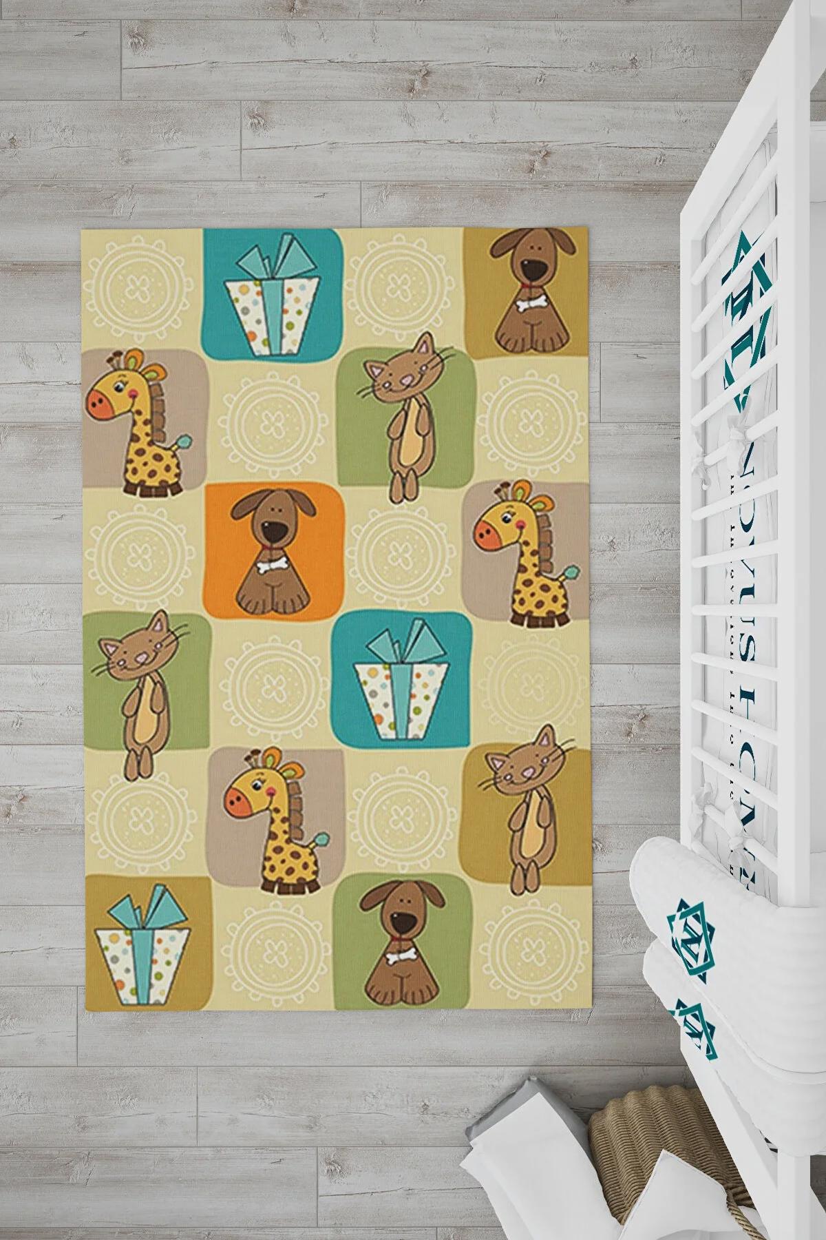 Novus Home Punto Serisi Çok Renkli 7 mm Polyester Antibakteriyel-Toz Tutmaz-Yalıtıma Yardımcı Yıkanabilir İnce Kaymaz Taban Dikdörtgen Makine Dokuma Çocuk Odası Halısı 80x180 cm