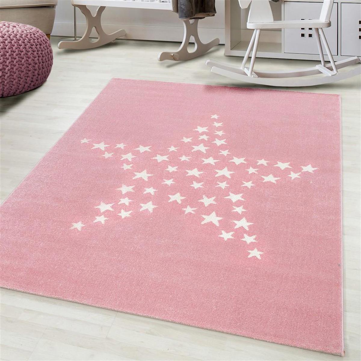 Red Halı Pembe 7 mm Polipropilen Antialerjenik Yıkanabilir Orta Kaymaz Jüt Taban Geometrik Dikdörtgen Makine Dokuma Çocuk Odası Halısı 80x150 cm