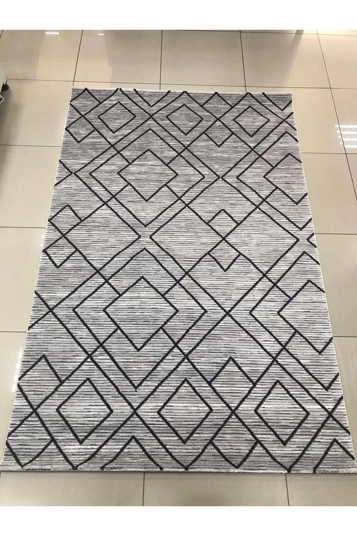 Merinos Country 36230 Krem 9 mm Akrilik Antibakteriyel Yıkanabilir İnce Kaymaz Soyut Temalı Dikdörtgen Makine Dokuma Salon Halısı 80x200 cm