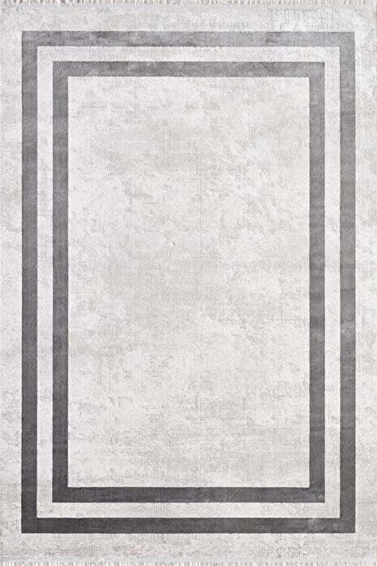 Gümüşsuyu 11297 Gri 6 mm Viskon Toz Tutmaz Yıkanabilir İnce Kaymaz Dikdörtgen Makine Dokuma Salon Halısı 180x280 cm
