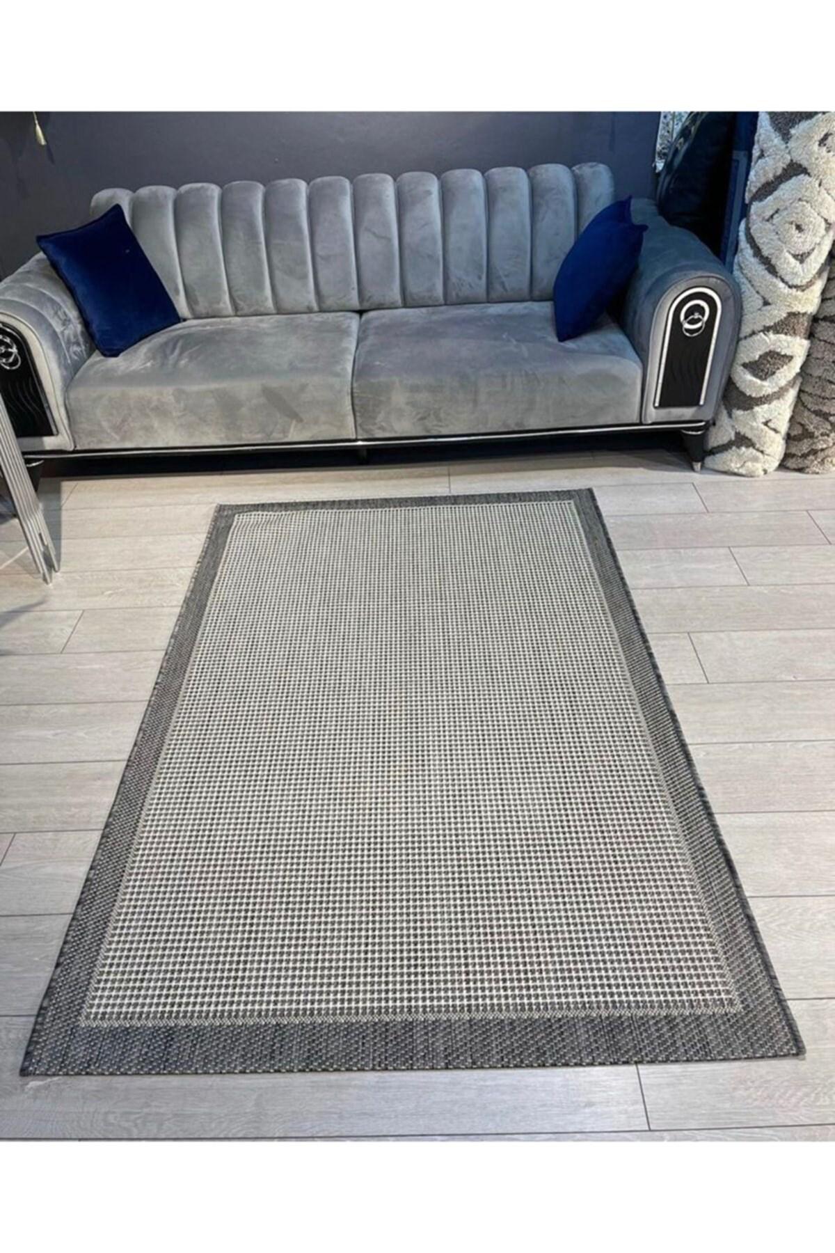 Saraz Halı Gri 1 mm Toz Tutmaz Yıkanabilir İnce Kaymaz Taban Dikdörtgen Makine Dokuma Salon Halısı 200x290 cm