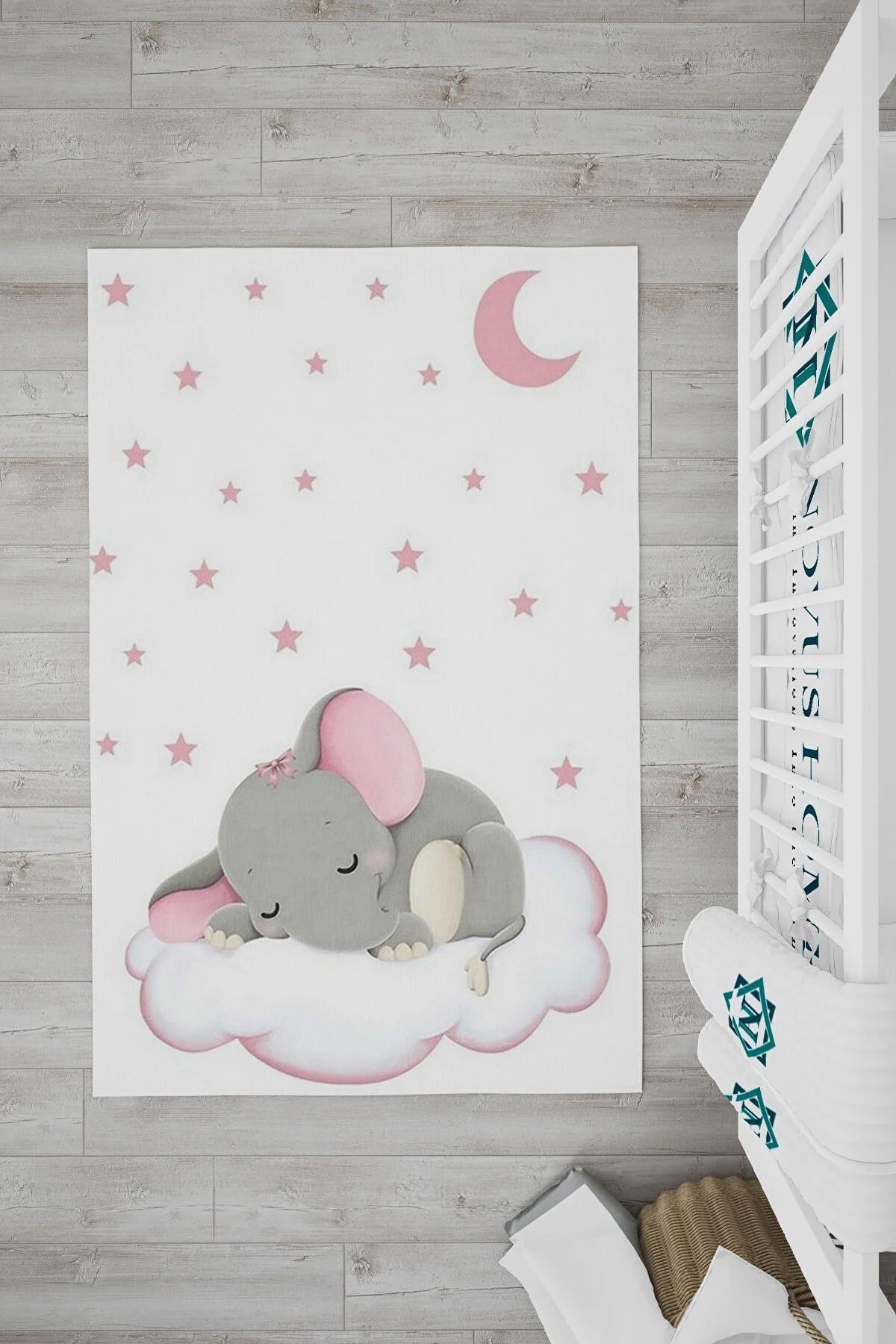 Novus Home Krem 6 mm Polyester Antibakteriyel Yıkanabilir Orta Kaymaz Dot Taban Dikdörtgen Makine Dokuma Çocuk Odası Halısı 120x180 cm