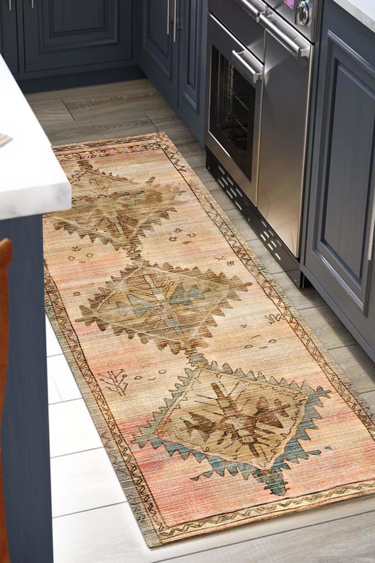 Aida Home Pallio Çok Renkli 0.5 mm Pamuk Antibakteriyel Yıkanabilir İnce Kaymaz Şönil Taban Dikdörtgen Makine Dokuma Salon Halısı 40x60 cm