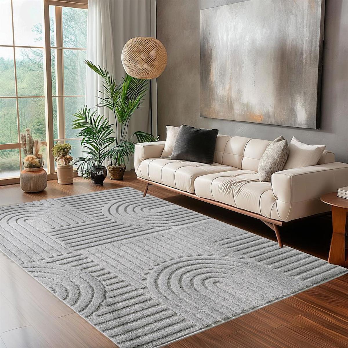Carpettex Gri 9 mm Polipropilen Yıkanabilir Kalın Kaymaz Polyester Taban Dikdörtgen Makine Dokuma Salon Halısı 150x220 cm