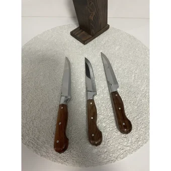 Ahşap Saplı Bilezikli Takozlu 4 ' Lü Bıçak Seti