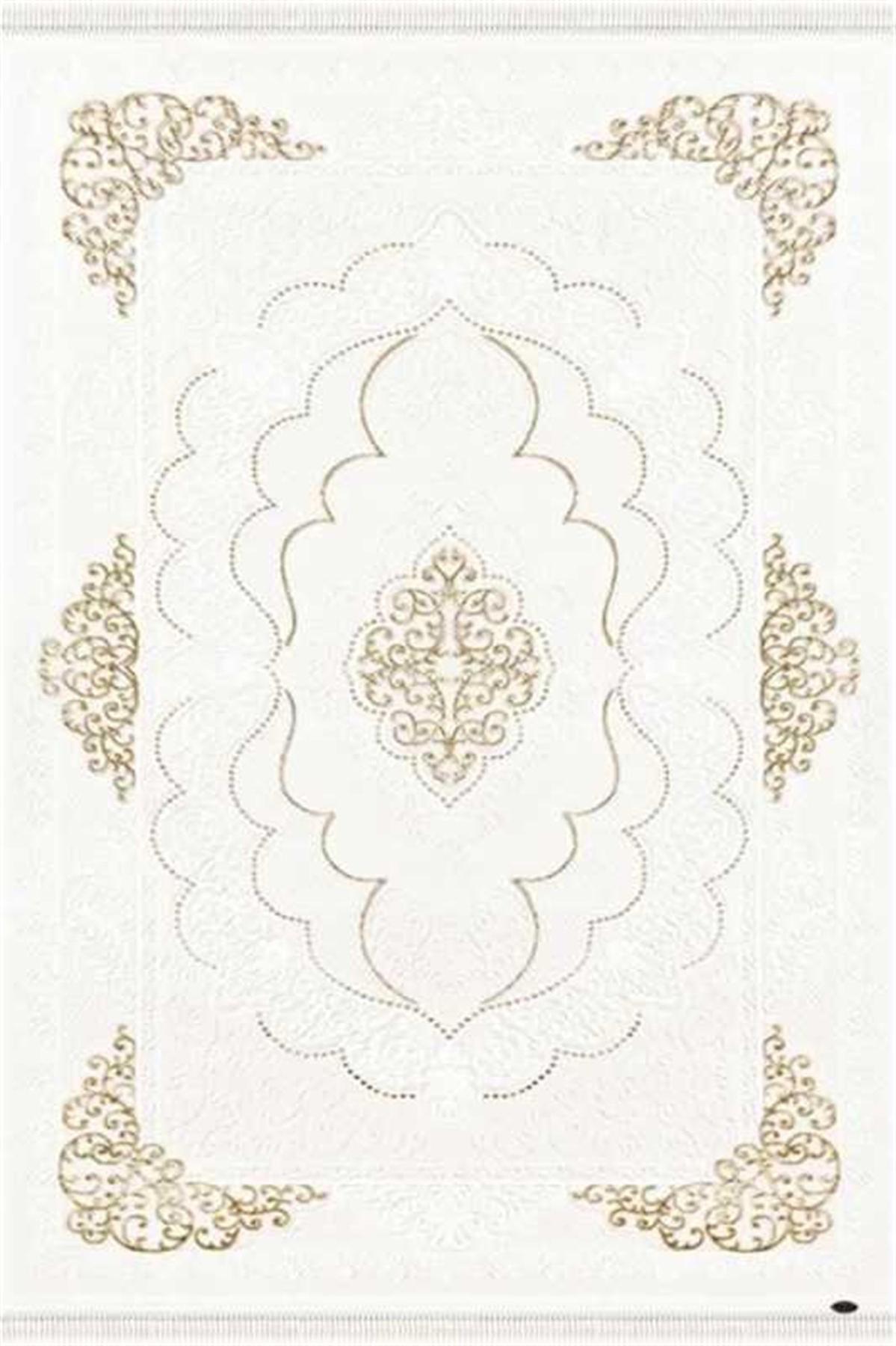 Dinarsu GD004 Krem 12 mm Akrilik Silinebilir Yıkanabilir Orta Kaymaz Dikdörtgen Makine Dokuma Oturma Odası Halısı 80x150 cm