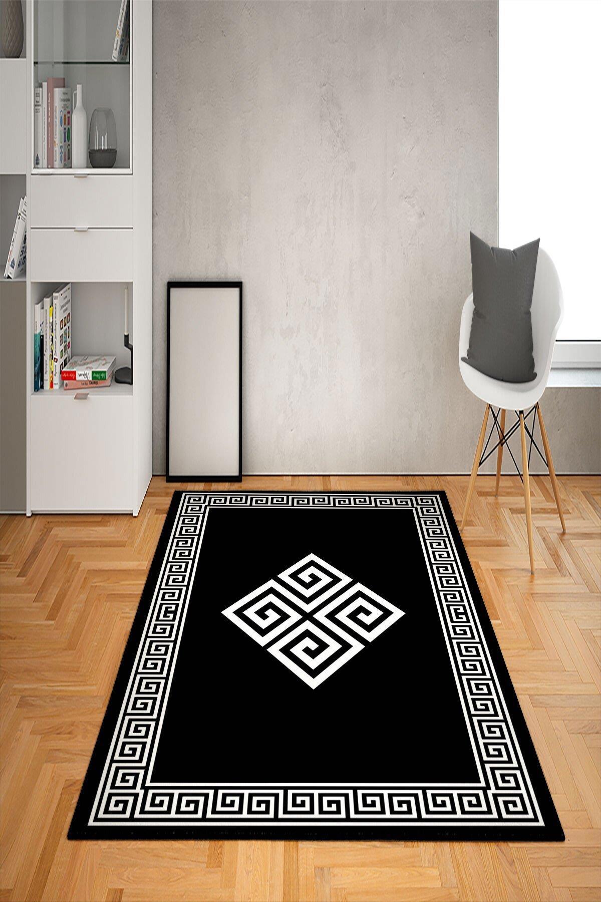 Doruklar Home Collection Gri-Siyah 0.7 mm Antibakteriyel Yıkanabilir Kalın Kaymaz Taban Dikdörtgen Makine Dokuma Çocuk Odası Halısı 80x150 cm