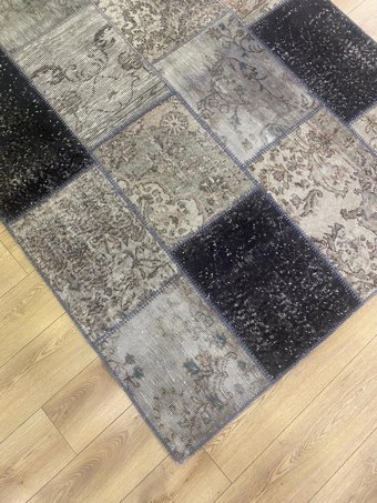 Çam Halı PW489 Gri 7 mm Yün Silinebilir Yıkanabilir Orta Dikdörtgen El Dokuması Salon Halısı 160x235 cm