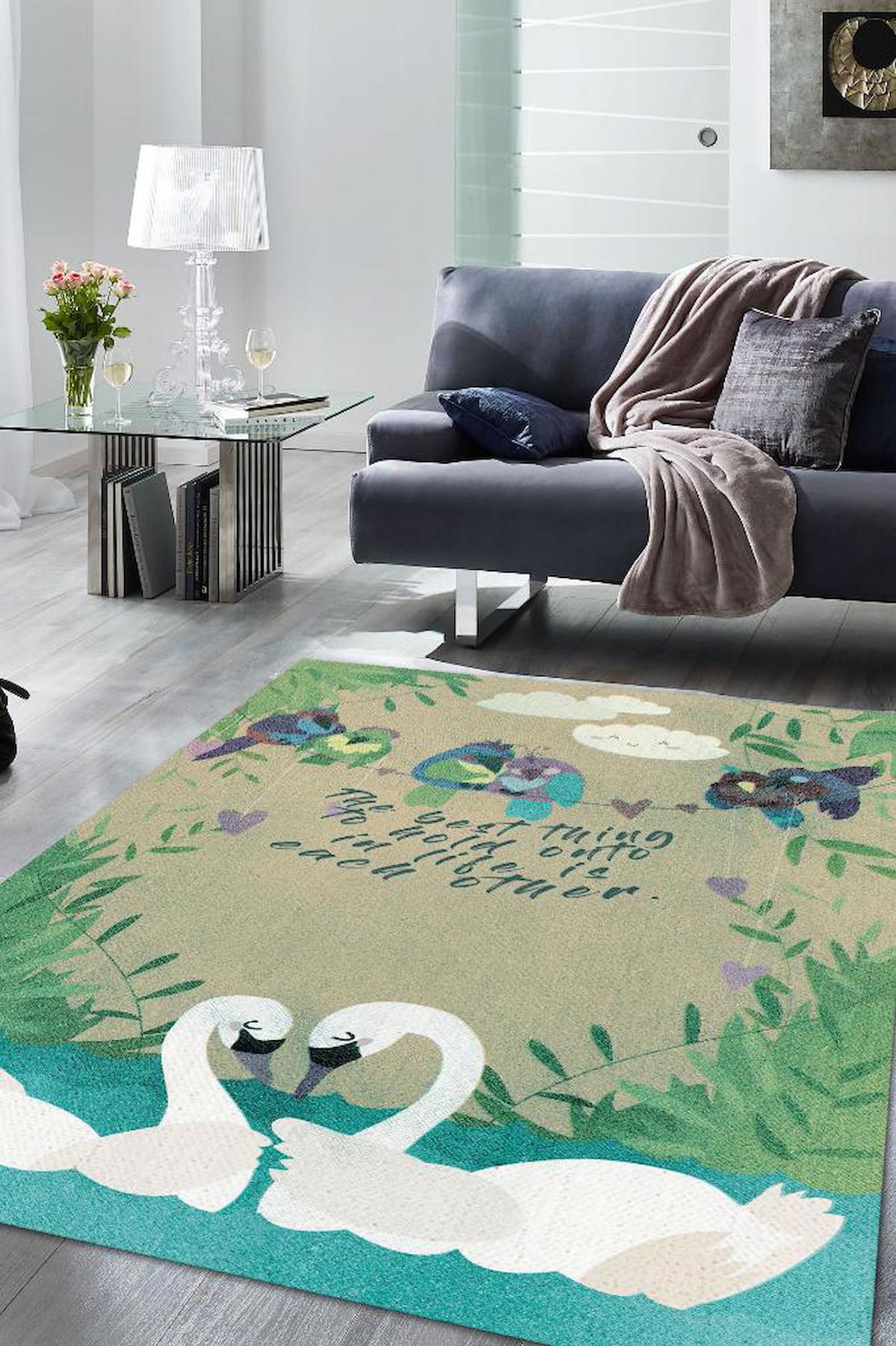 Homshtag Birbirine Tutun Krem 4 mm Pamuk Antistatik Yıkanabilir İnce Kaymaz Dikdörtgen Makine Dokuma Salon Halısı 160x160 cm