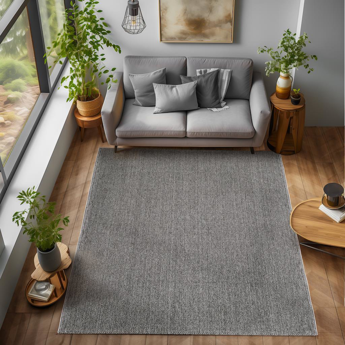 Carpettex Gri 7 mm Polipropilen Yıkanabilir İnce Kaymaz Jüt Taban Dikdörtgen Makine Dokuma Salon Halısı 120x180 cm