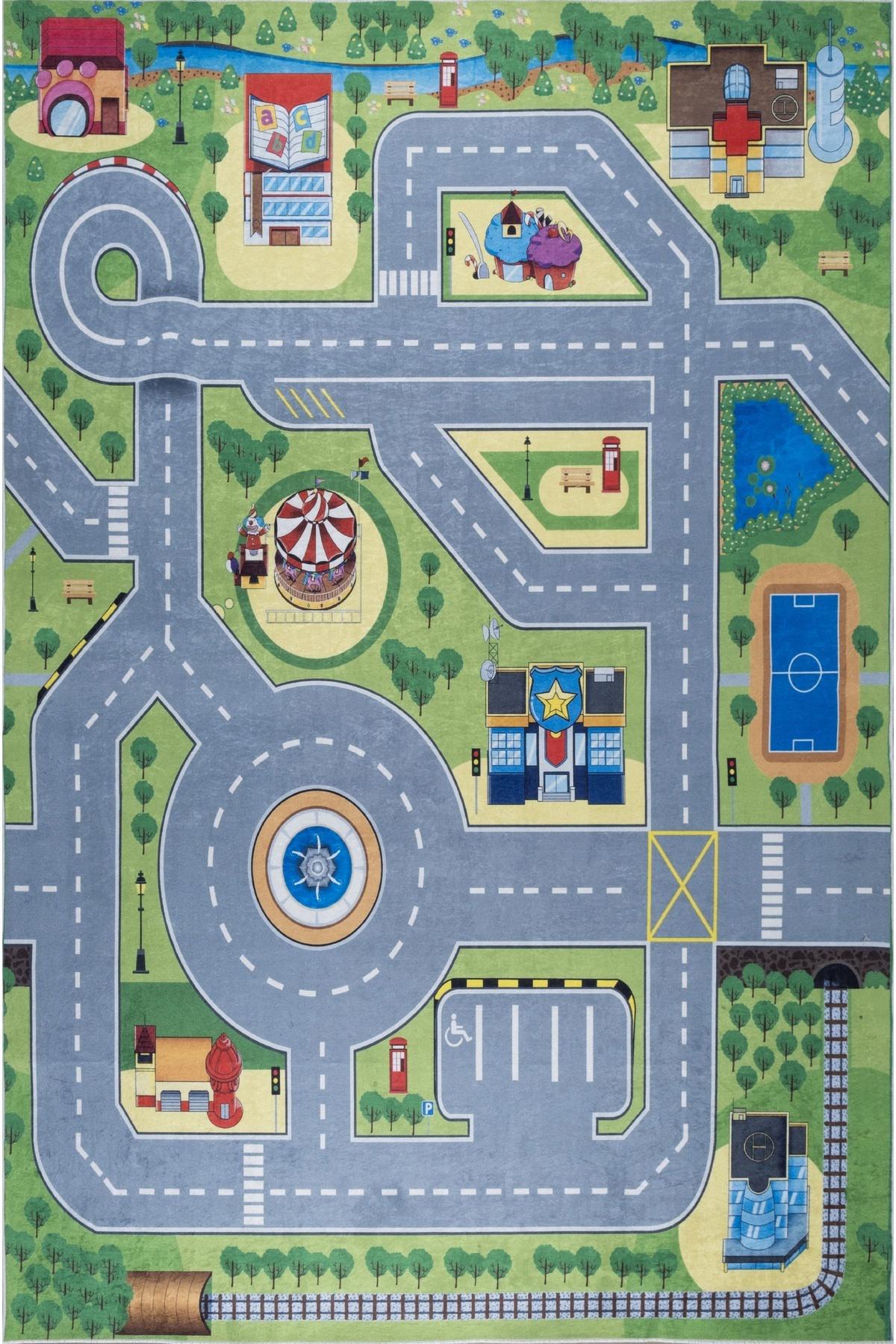 Valery Home 9028 Krem 12 mm Polipropilen Yıkanabilir Orta Kaymaz Dot Taban Dikdörtgen Makine Dokuma Çocuk Odası Halısı 100x500 cm