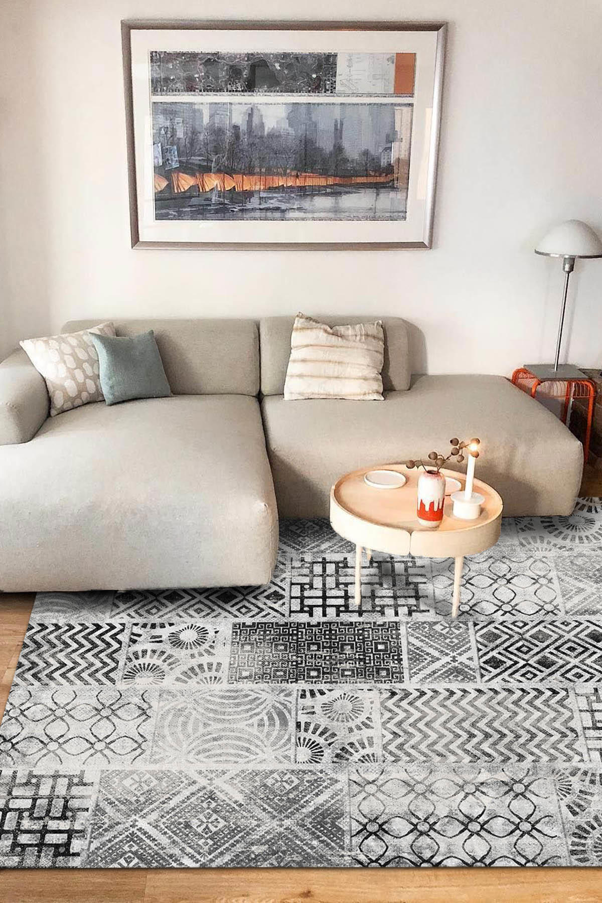 Latte Dizayn Chaz Krem 0.8 mm Pamuk Antialerjenik Yıkanabilir Orta Kaymaz Pamuk Taban Dikdörtgen Makine Dokuma Salon Halısı 160x230 cm