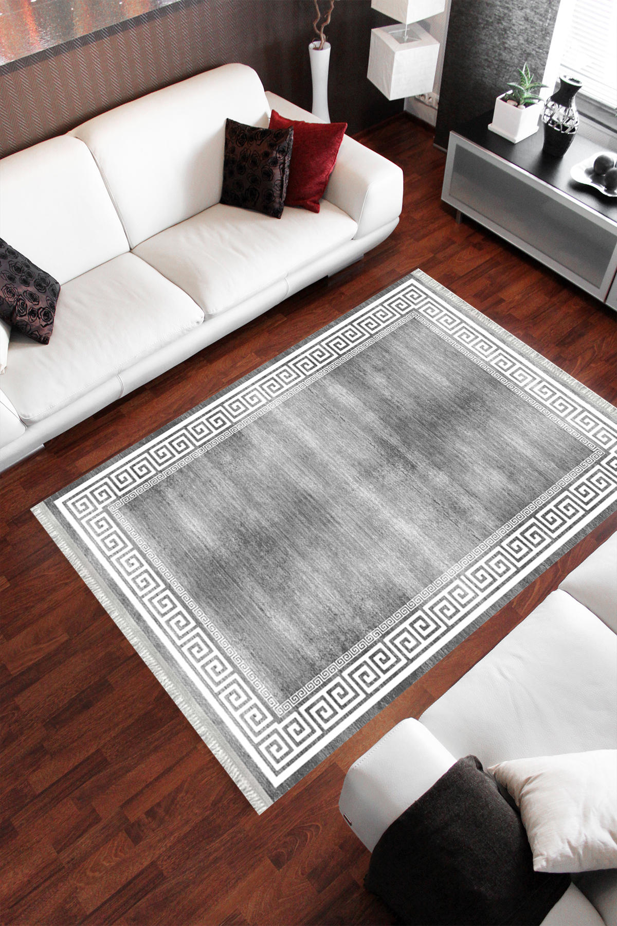 Homier Collection H-MD-0132A Krem 7 mm Pamuk Antibakteriyel Yıkanabilir Orta Kaymaz Dot Taban Dikdörtgen Makine Dokuma Salon Halısı 80x150 cm