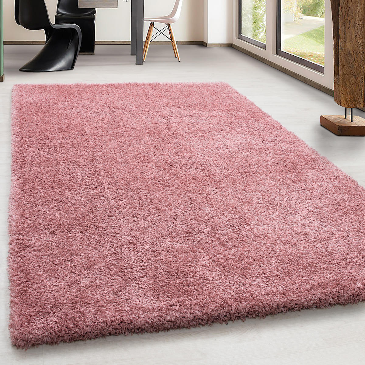 Wide Shop Pembe 50 mm Polyester Antibakteriyel Yıkanabilir Kalın Kaymaz Lateks Taban Dikdörtgen Makine Dokuma Salon Halısı 120x180 cm