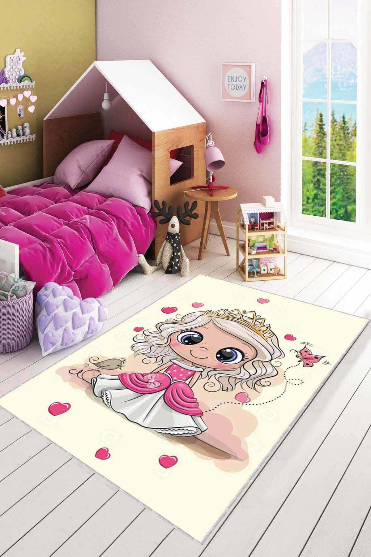 Viva Home AR044 Krem 7 mm Mikropolyester Leke tutmaz Yıkanabilir İnce Kaymaz Dot Taban Dikdörtgen Makine Dokuma Salon Halısı 140x200 cm