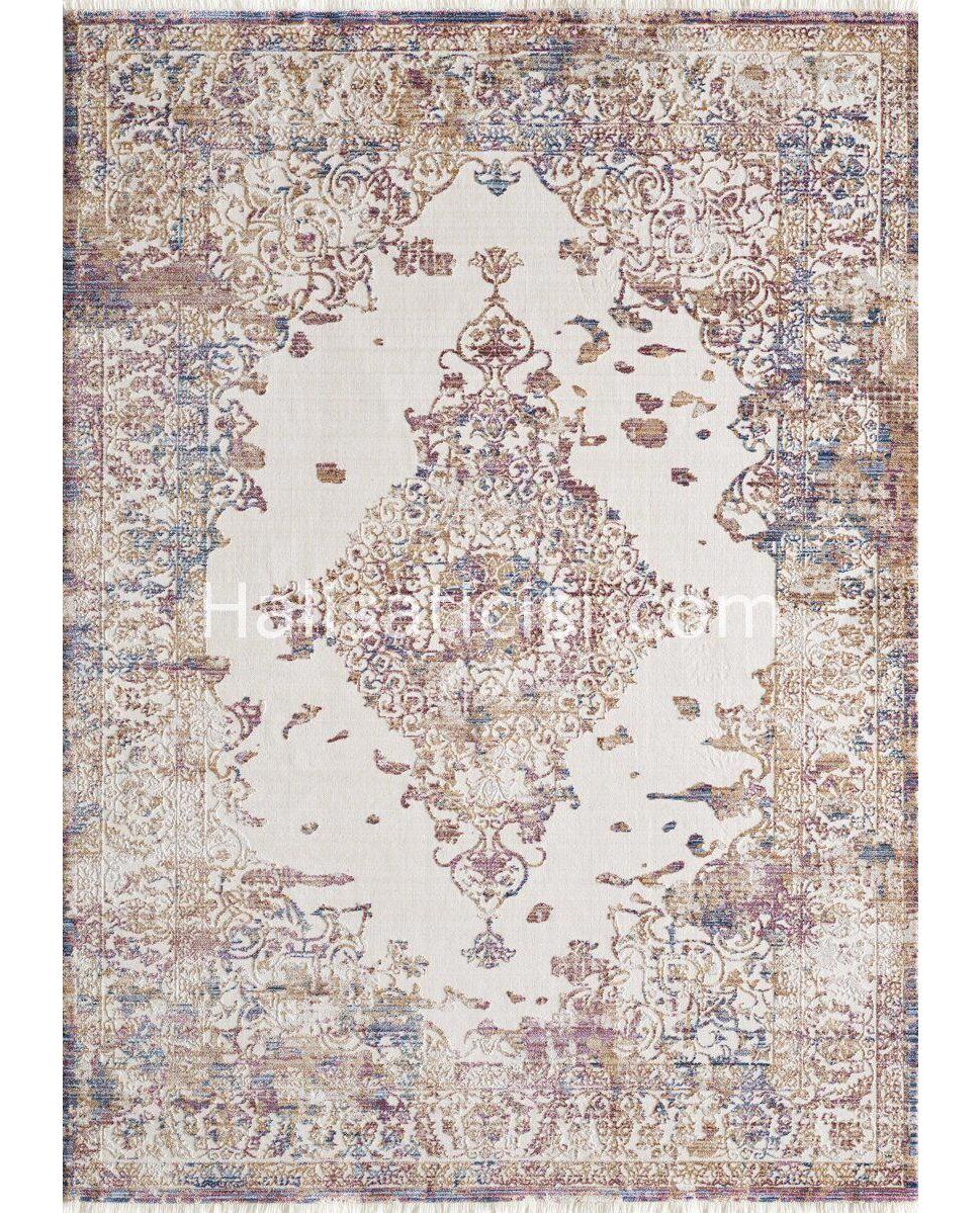 Gümüşsuyu Risus 11284 Krem 5 mm Polyester Antibakteriyel Yıkanabilir İnce Kaymaz Dikdörtgen Makine Dokuma Salon Halısı 100x200 cm