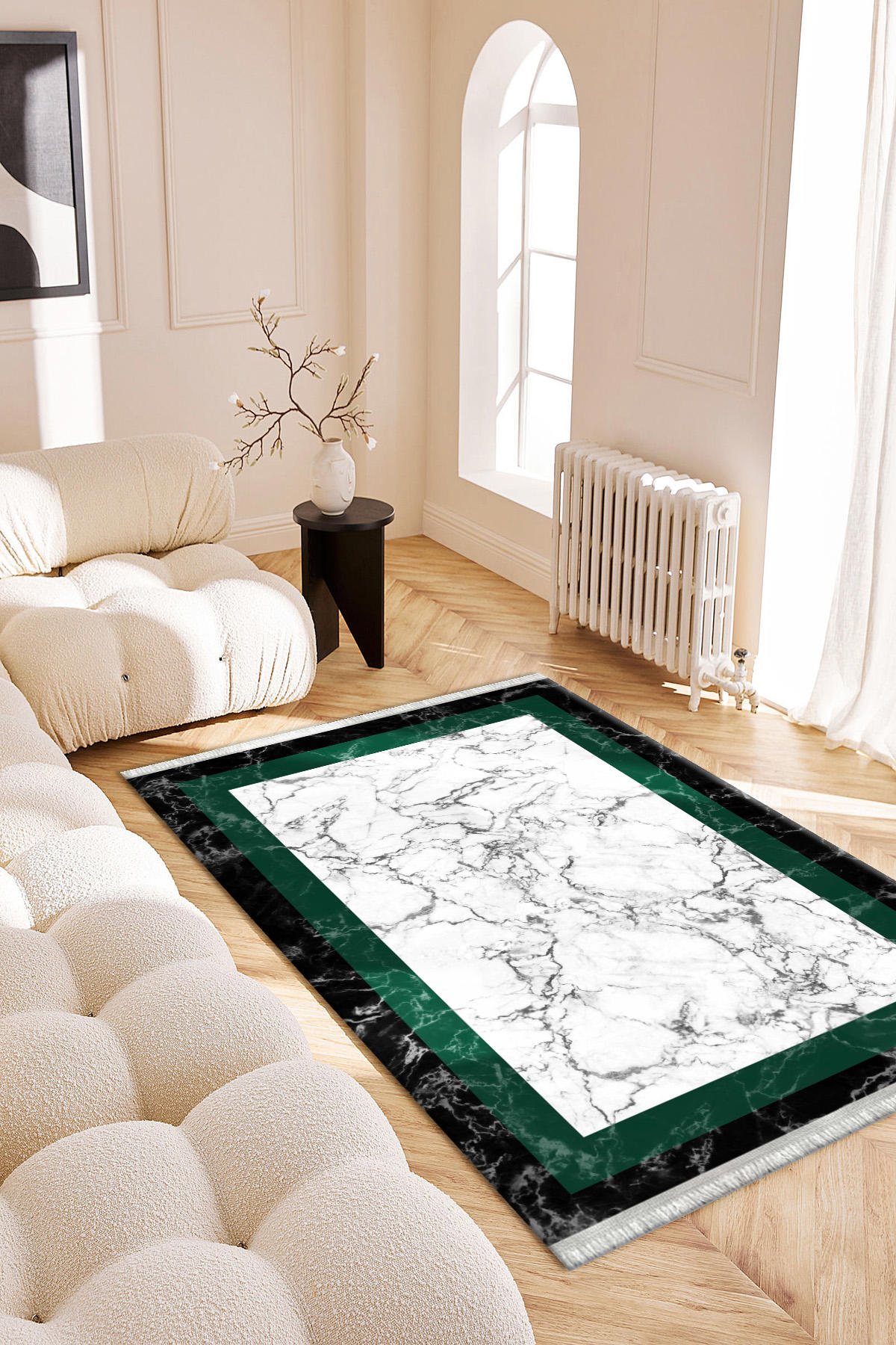 Roslyn Home Çok Renkli 6 mm Polyester Antibakteriyel Yıkanabilir İnce Kaymaz Dot Taban Dikdörtgen Makine Dokuma Salon Halısı