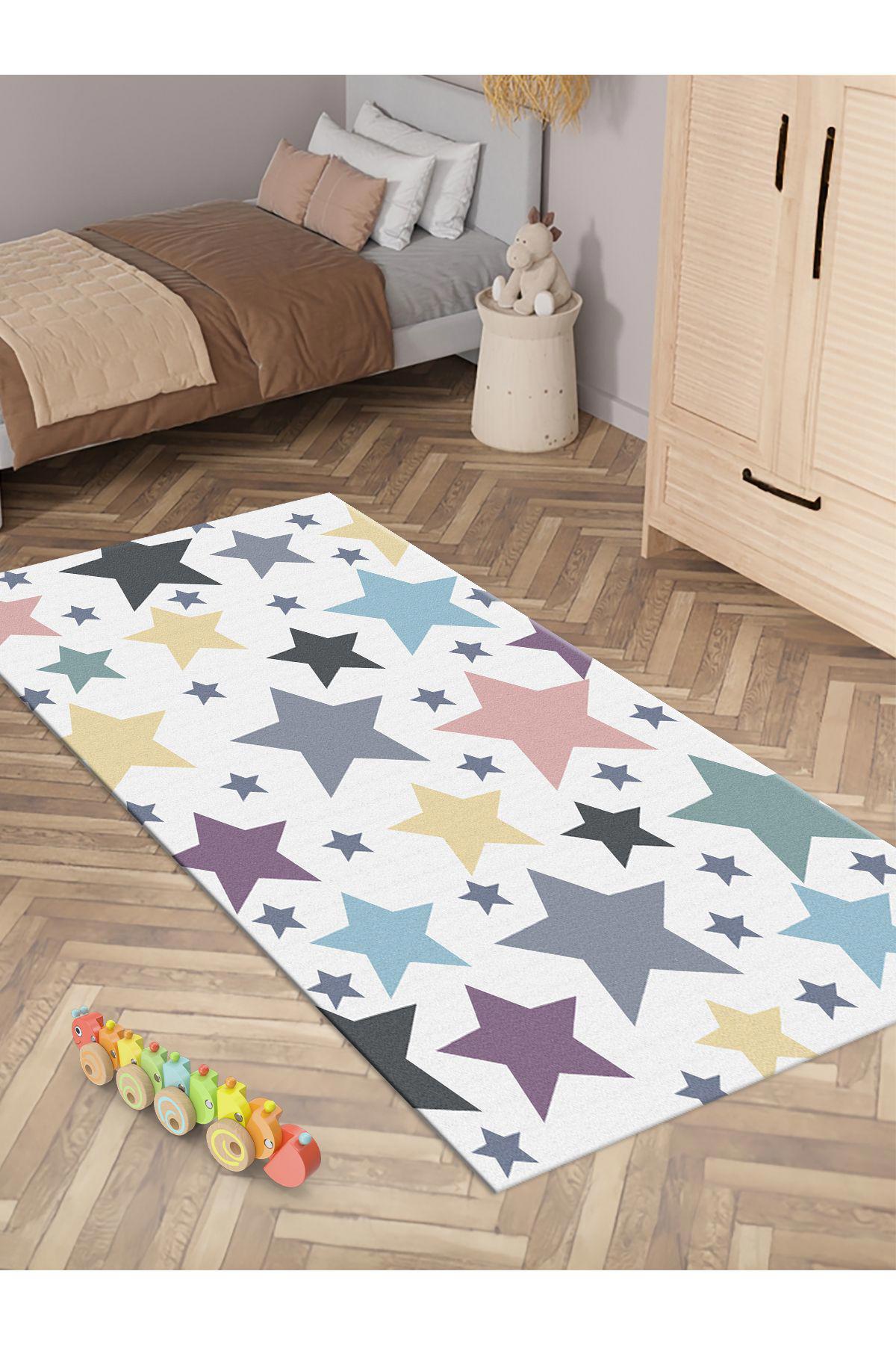 İnspira Krem 12 mm Polyester Antibakteriyel-Toz Tutmaz Yıkanabilir İnce Kaymaz Taban Dikdörtgen Makine Dokuma Çocuk Odası Halısı 80x300 cm