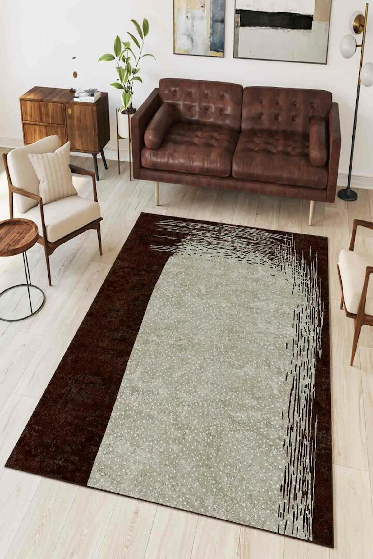 Homefesto Krem 5 mm Polyester Leke Tutmaz Yıkanabilir İnce Kaymaz Taban Dikdörtgen Makine Dokuma Salon Halısı 80x140 cm