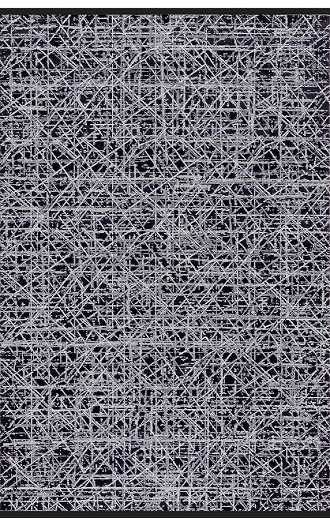 Merinos Verona 36745 Beyaz - Siyah 10 mm Viskon Antibakteriyel Yıkanabilir Kalın Kaymaz Dikdörtgen Makine Dokuma Salon Halısı 100x150 cm