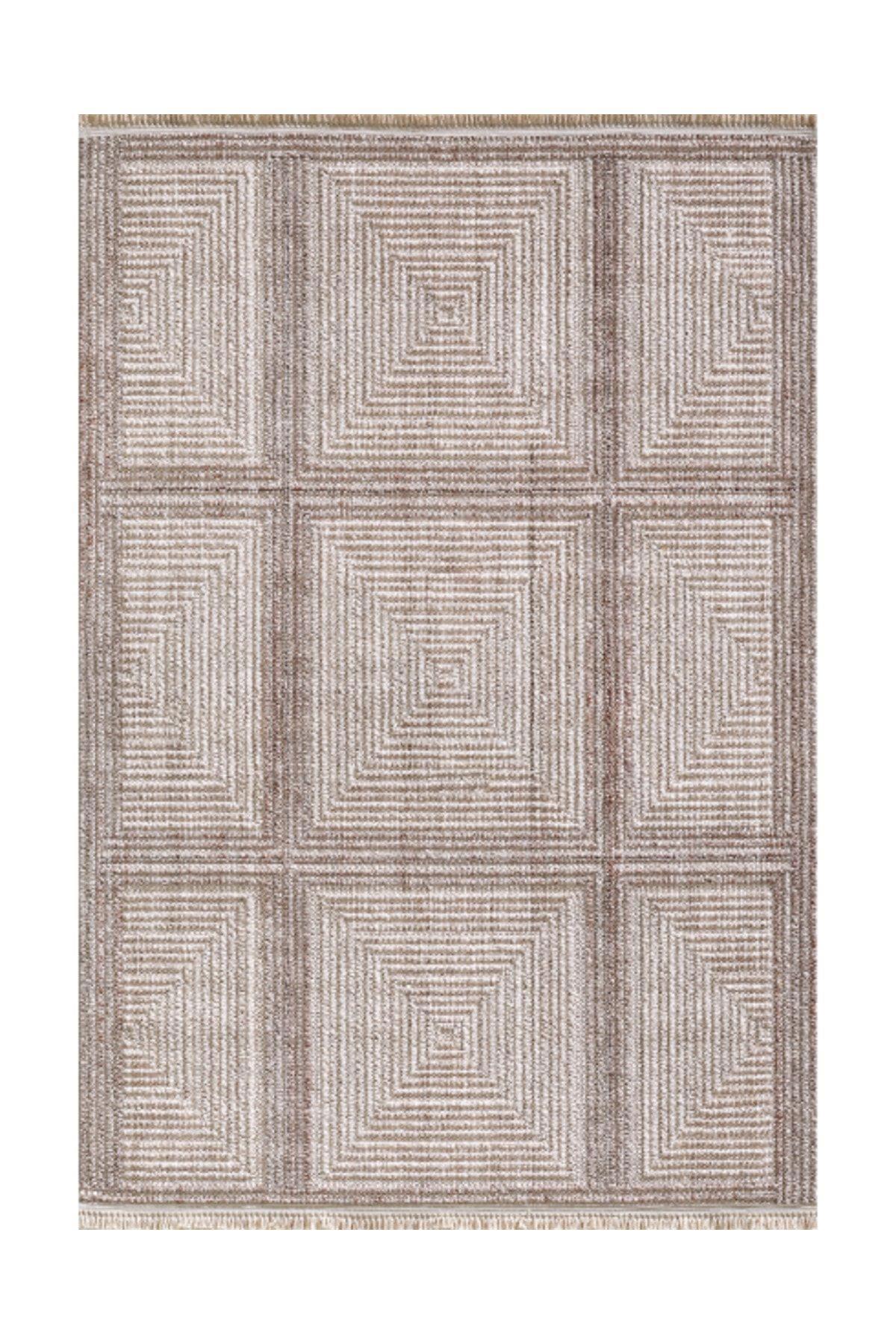 Royal Halı Pooly Kahverengi Polyester Toz Tutmaz Yıkanabilir Kalın Kaymaz Lateks Taban Dikdörtgen Makine Dokuma Salon Halısı 120x120 cm