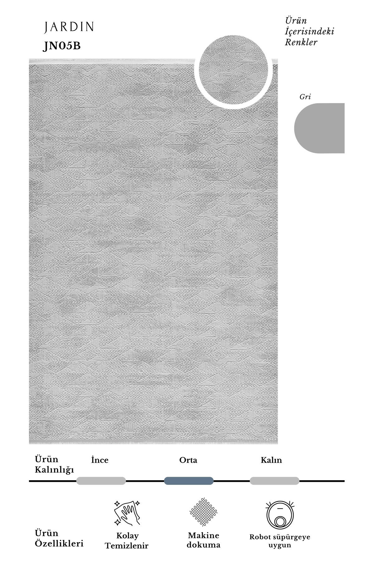 Pierre Cardin Jardin Gri 10 mm Akrilik Yumuşak Yıkanabilir İnce Kaymaz Dikdörtgen Makine Dokuma Salon Halısı 100x200 cm