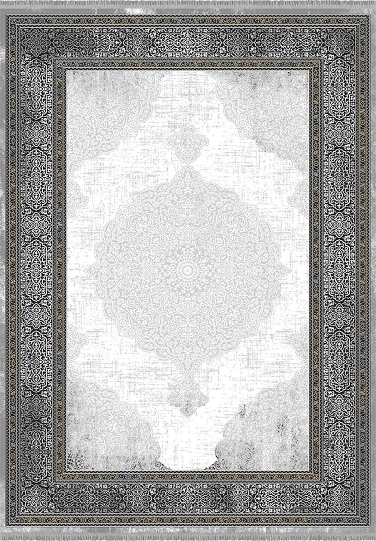 İpek Mekik Halı Roxanne 17184 Gri 8 mm Akrilik-Viskon Yıkanabilir Orta Kaymaz Dikdörtgen Makine Dokuma Antre-Çocuk Odası-Salon-Yatak Odası Halısı 80x300 cm