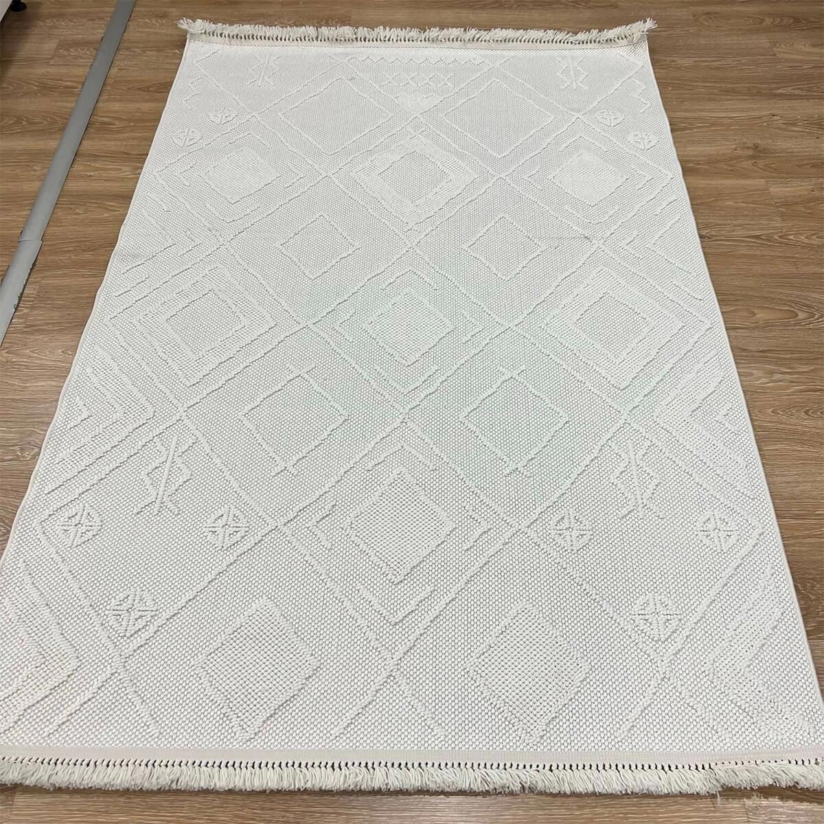 Eko Halı Motto MOT05 Beyaz 7 mm Polyester Silinebilir Yıkanabilir Orta Kaymaz Dikdörtgen Makine Dokuma Oturma Odası-Salon Halısı 120x180 cm