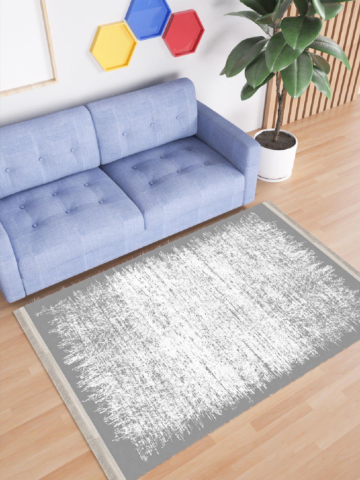 Enbe Collection E-DK5044C Gri 5 mm Pamuk Antibakteriyel Yıkanabilir Orta Kaymaz Dot Taban Dikdörtgen Makine Dokuma Oturma Odası Halısı 100x150 cm