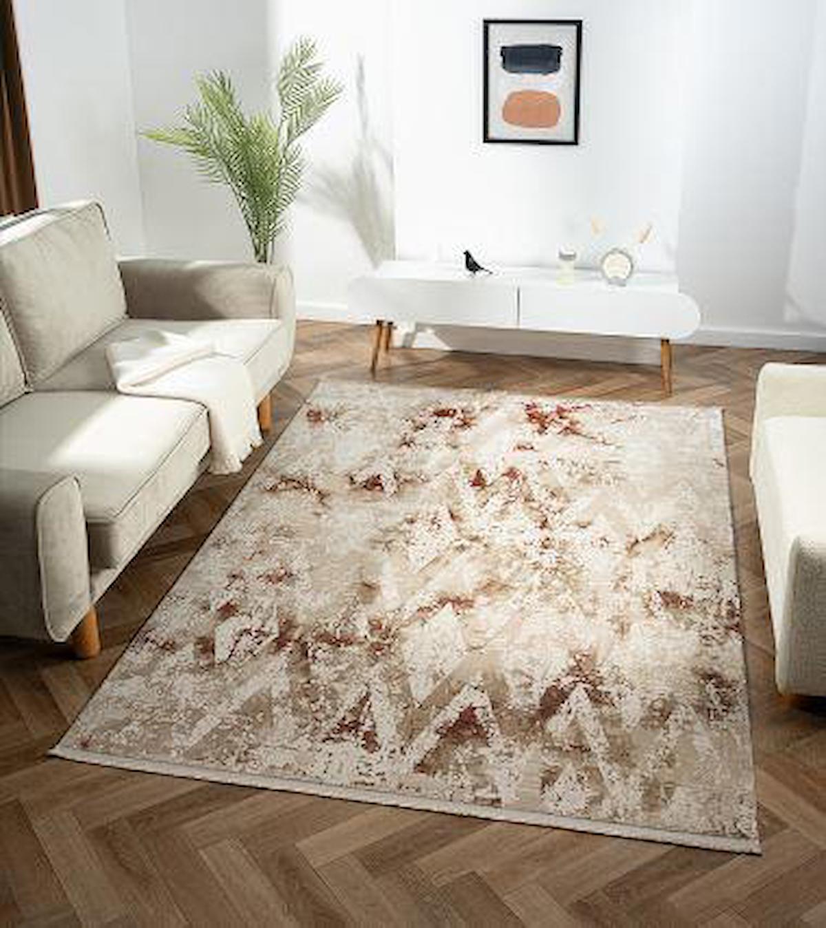 Çam Halı Karen KN007B Turuncu 7 mm Polyester Silinebilir Yıkanabilir Orta Dikdörtgen Makine Dokuma Salon Halısı 140x200 cm