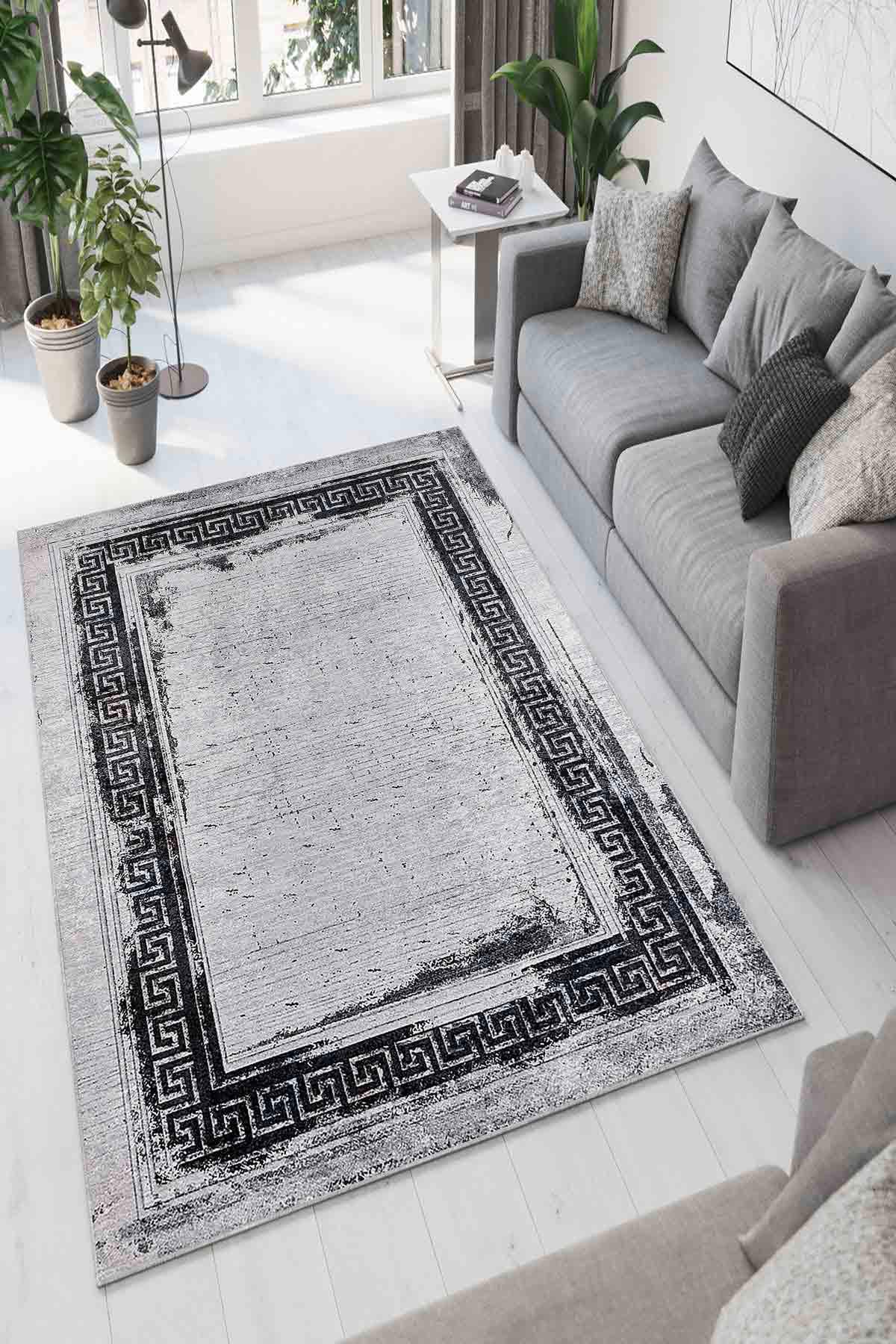 Homefesto Krem 5 mm Polyester Leke Tutmaz Yıkanabilir İnce Kaymaz Taban Dikdörtgen Makine Dokuma Salon Halısı 180x260 cm