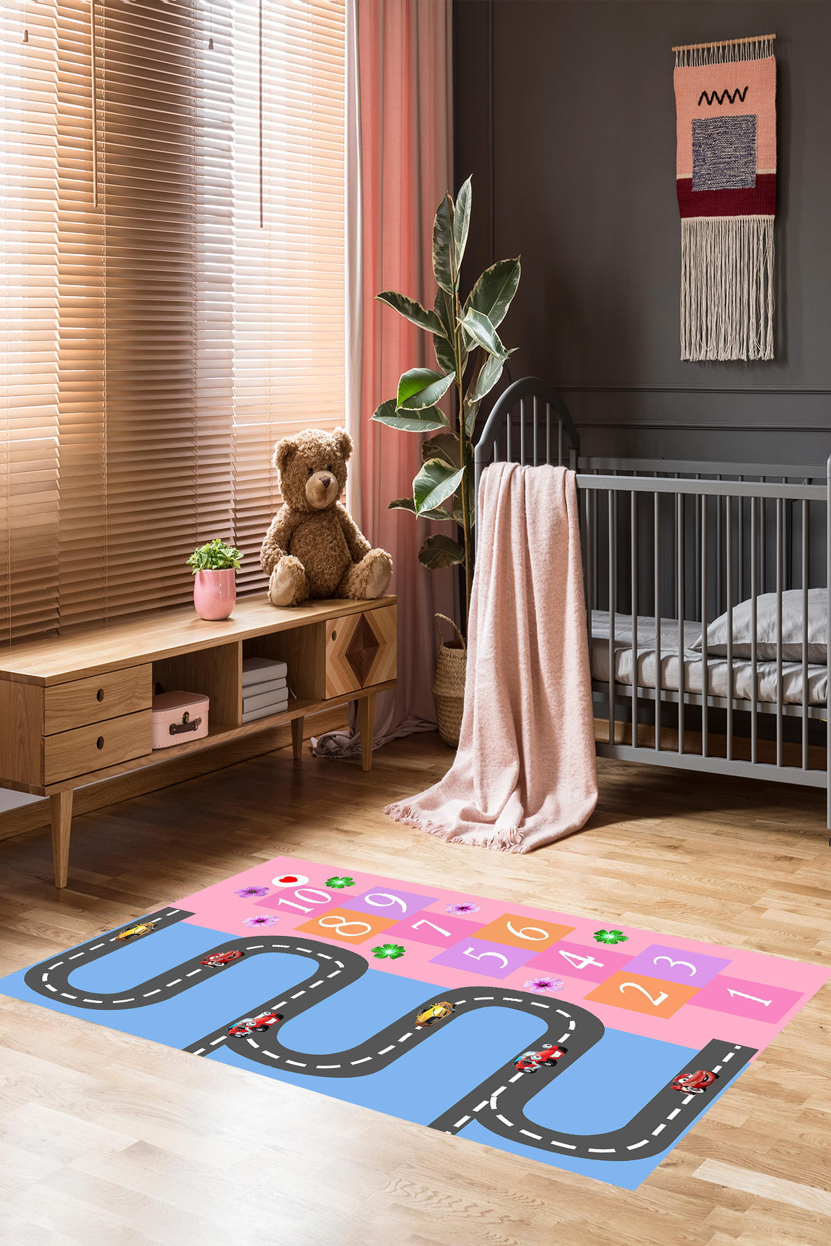 Homier Collection H-CK-10162A Krem 7 mm Pamuk Antibakteriyel Yıkanabilir Orta Kaymaz Dot Taban Dikdörtgen Makine Dokuma Çocuk Odası Halısı 200x300 cm