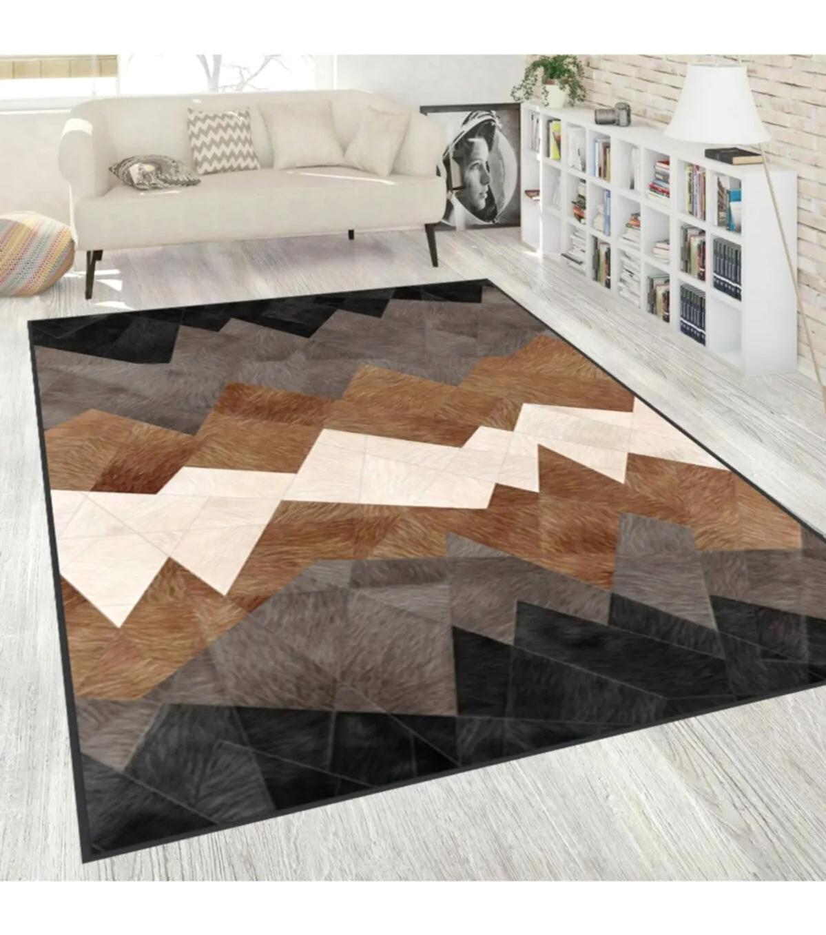 Rovigo Home RVG1545-HT1238 Çok Renkli 8 mm Polyester Antibakteriyel-Leke Tutmaz-Toz Tutmaz Yıkanabilir İnce Kaymaz Dot Taban Dikdörtgen Makine Dokuma Salon Halısı 200x290 cm
