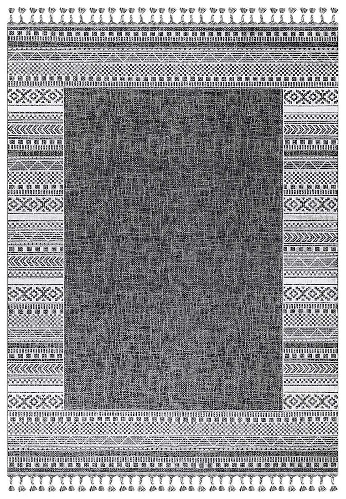 İpek Home Meryland 17129 Gri 8 mm Akrilik Yıkanabilir Orta Kaymaz Pamuk Taban Geometrik Dikdörtgen Makine Dokuma Antre-Çocuk Odası-Salon-Yatak Odası Halısı 80x300 cm