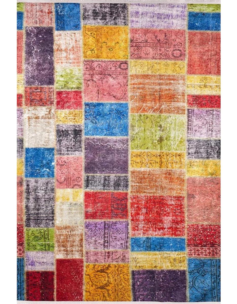 Halı Atölyesi HK102 Çok Renkli 5 mm Pamuk Yıkanabilir Kaymaz Taban Dikdörtgen Makine Dokuma Salon Halısı 120x180 cm