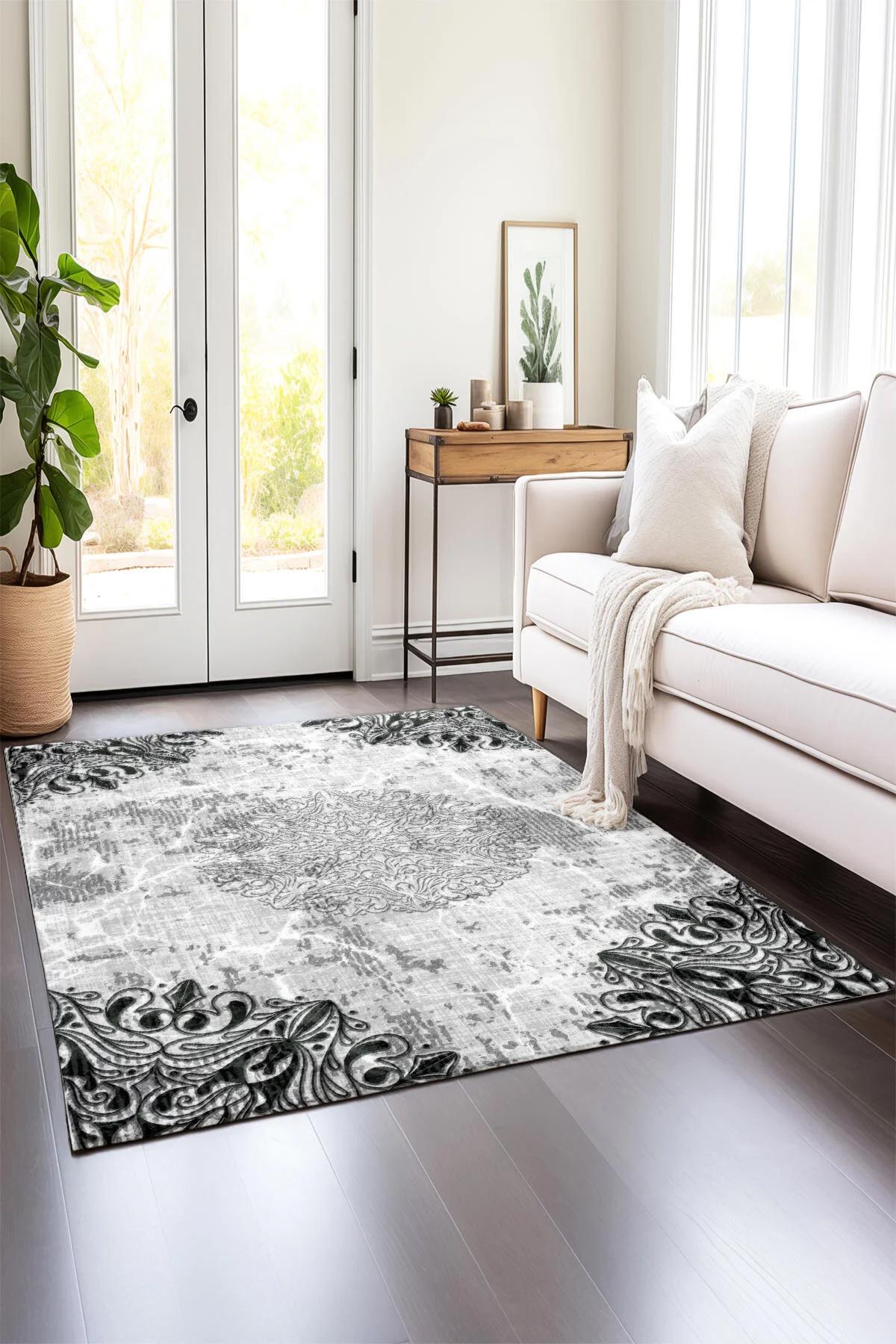 Comotex Krem 7 mm Polyester Antibakteriyel Yıkanabilir Kalın Kaymaz Taban Dikdörtgen Makine Dokuma Salon Halısı 80x600 cm