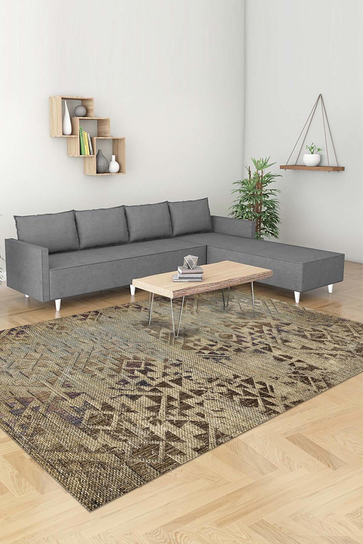 İlyaki Home Aspen Krem 0.5 mm Pamuk Yıkanabilir İnce Kaymaz Jüt Taban Dikdörtgen Makine Dokuma Salon Halısı 100x150 cm