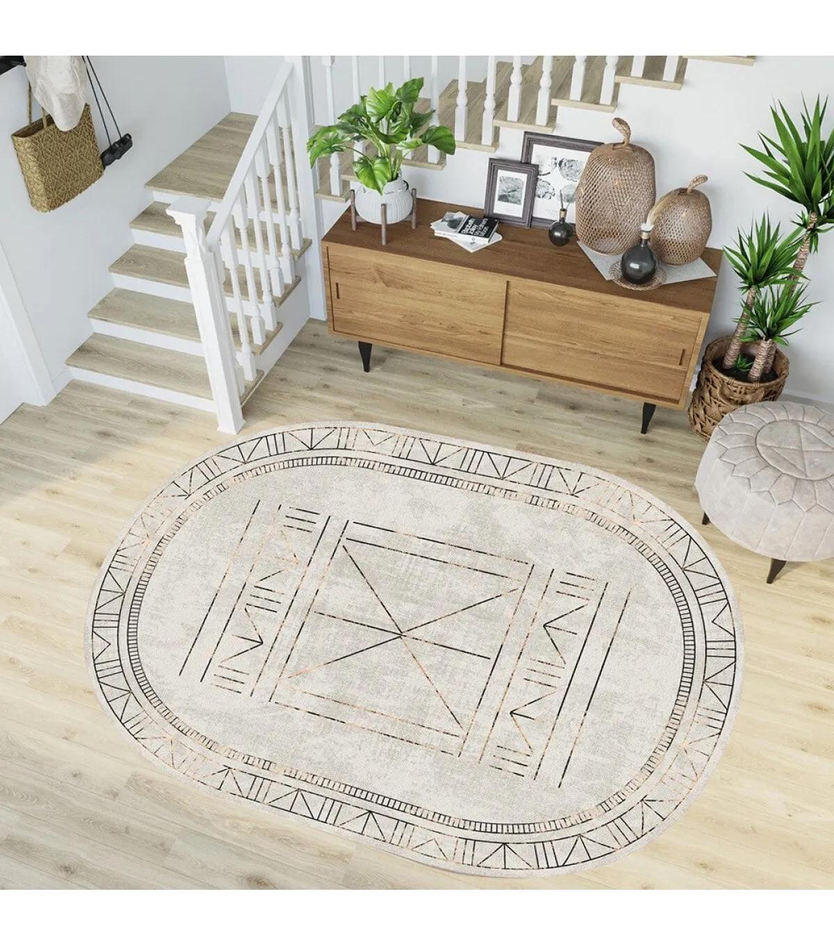 Rovigo Home RVG7195-HT399 Krem 8 mm Polyester Yıkanabilir Orta Kaymaz Dot Taban Dikdörtgen Makine Dokuma Salon Halısı 180x250 cm