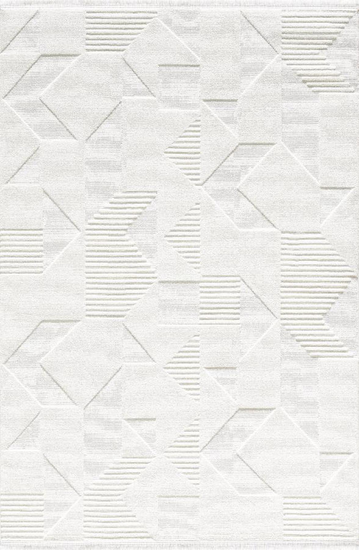 Pierre Cardin Quenta Krem 9 mm Mikropolyester Antibakteriyel Yıkanabilir İnce Kaymaz Geometrik Dikdörtgen Makine Dokuma Salon Halısı 120x200 cm