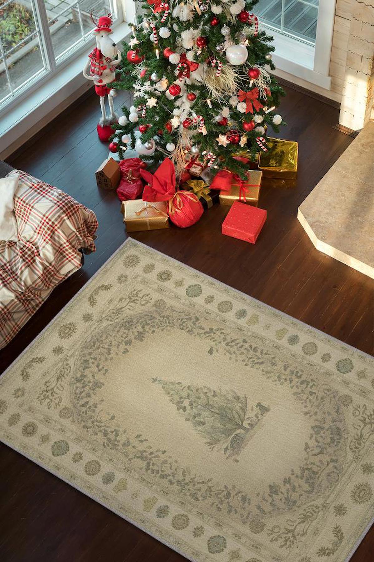 Homshtag Yeni Yıl Krem 4 mm Pamuk Antistatik Yıkanabilir İnce Kaymaz Dikdörtgen Makine Dokuma Salon Halısı 80x150 cm