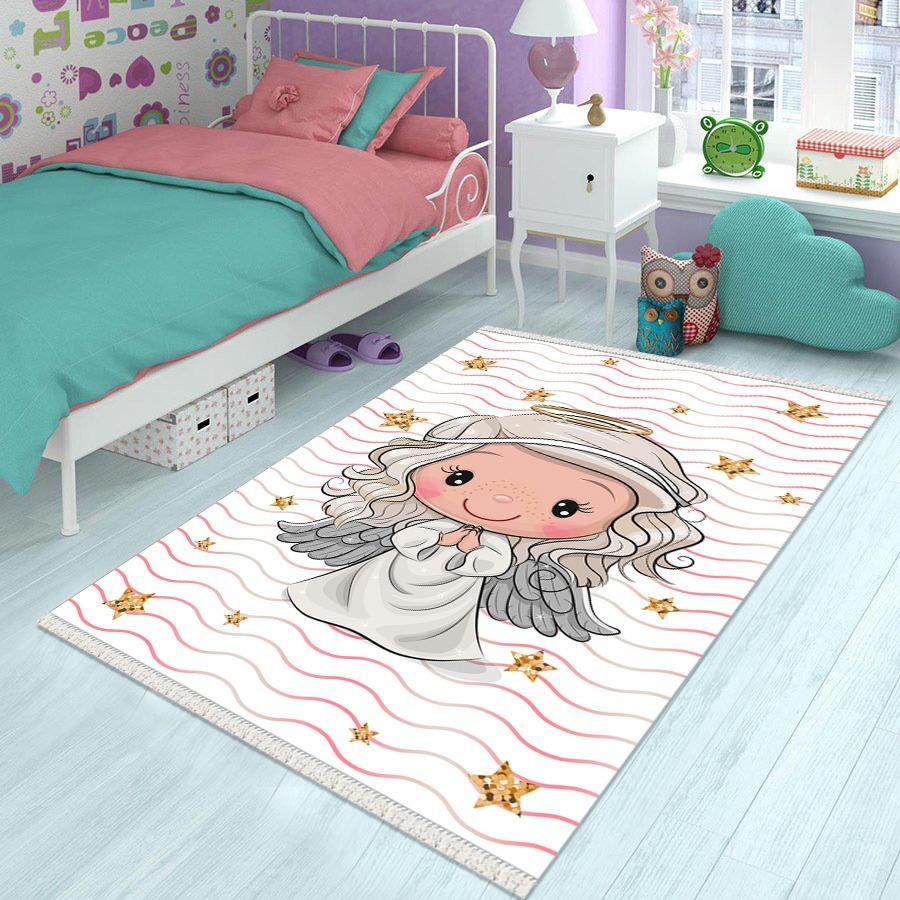 Halı Furyası Çok Renkli 8 mm Polyester Antibakteriyel Yıkanabilir İnce Kaymaz Deri Taban Figürlü Dikdörtgen Makine Dokuma Çocuk Odası Halısı 140x200 cm