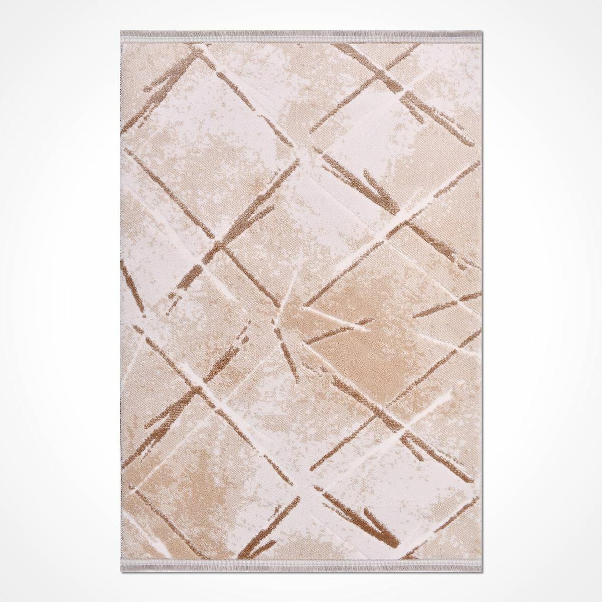Crea Halı Londra 11506 Krem 10 mm Akrilik Toz Tutmaz Yıkanabilir Orta Soyut Temalı Dikdörtgen Makine Dokuma Salon Halısı 120x400 cm