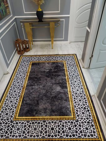 Doruklar Home Collection Krem 0.8 mm Mikropolyester Silinebilir Yıkanabilir İnce Kaymaz Dot Taban Dikdörtgen Makine Dokuma Salon Halısı 200x200 cm