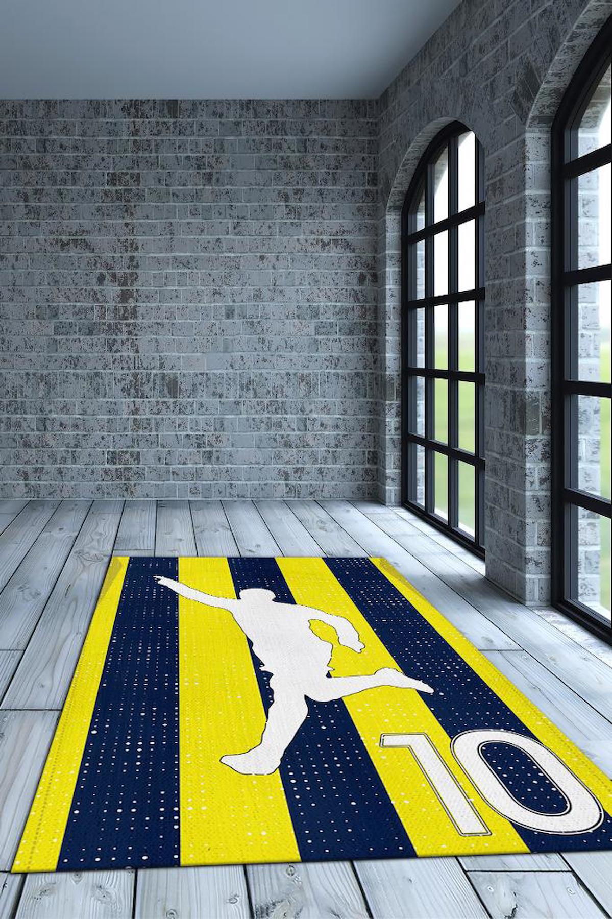 Homshtag Lacivert - Sarı 4 mm Pamuk Antistatik Yıkanabilir İnce Kaymaz Dikdörtgen Makine Dokuma Genç Odası Halısı 160x230 cm