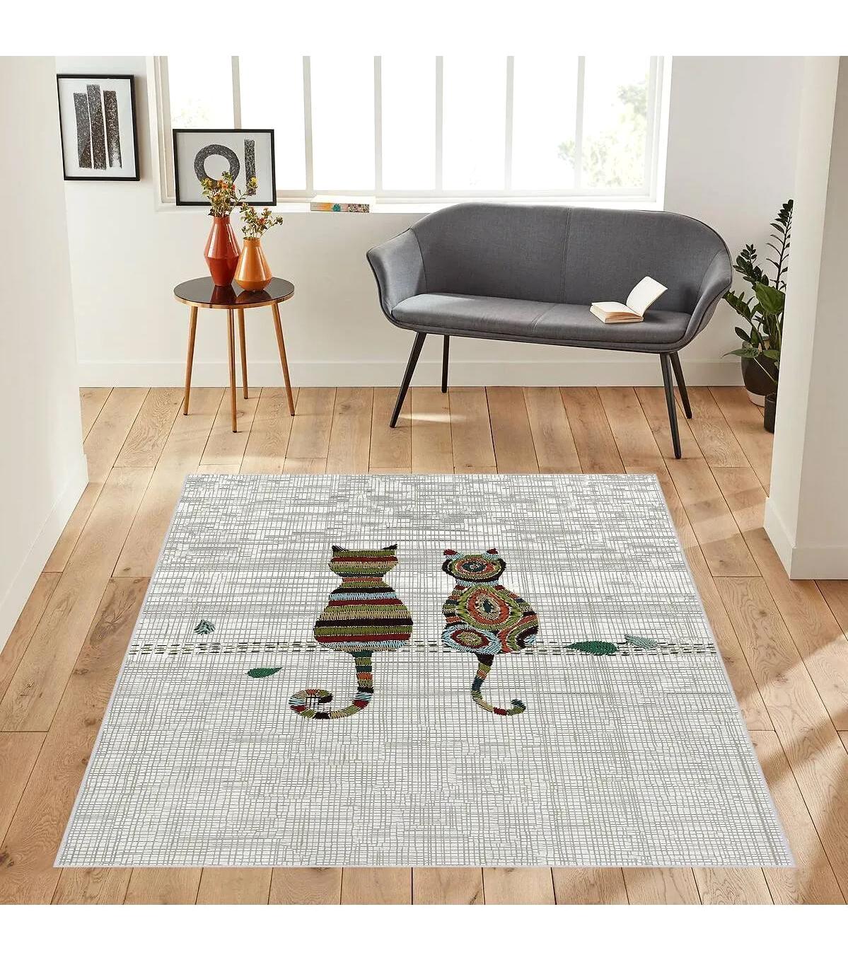 Rovigo Home RVG1855-SM286 Gri 8 mm Polyester Antibakteriyel-Leke Tutmaz-Toz Tutmaz Yıkanabilir İnce Kaymaz Dot Taban Dikdörtgen Makine Dokuma Salon Halısı 80x120 cm