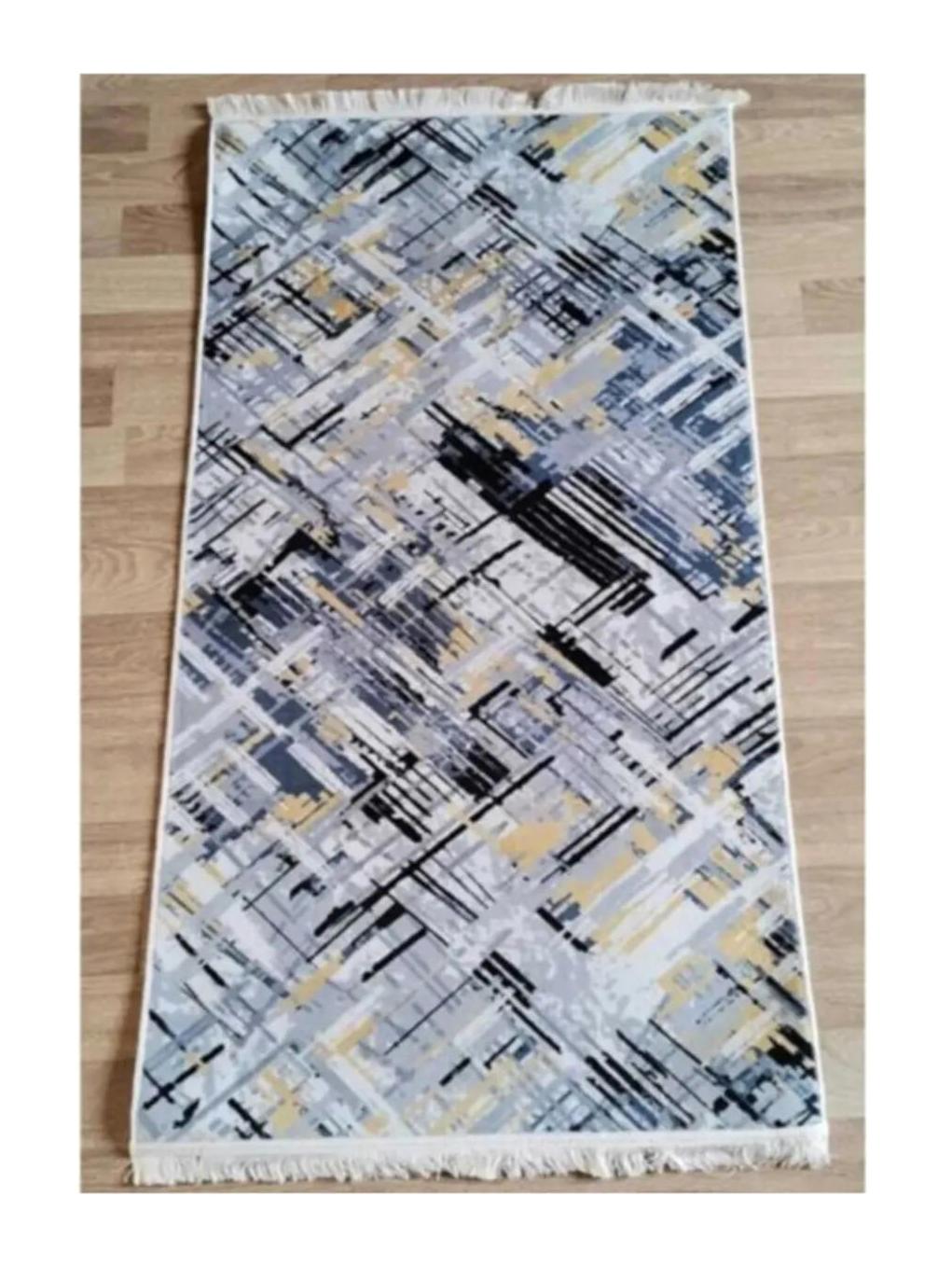 Brilliant Fleming Mavi 0.5 mm Polyester Yıkanabilir İnce Kaymaz Lateks Taban Geometrik Dikdörtgen Makine Dokuma Antre Halısı 80x150 cm