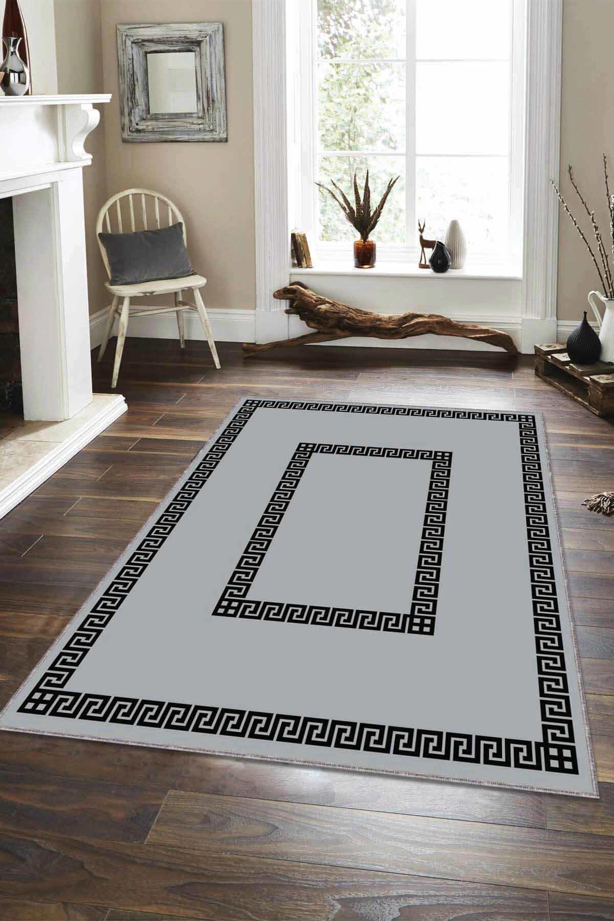 Viva Home AR105 Gri 7 mm Mikropolyester Toz Tutmaz Yıkanabilir İnce Kaymaz Dot Taban Dikdörtgen Makine Dokuma Salon Halısı 160x235 cm